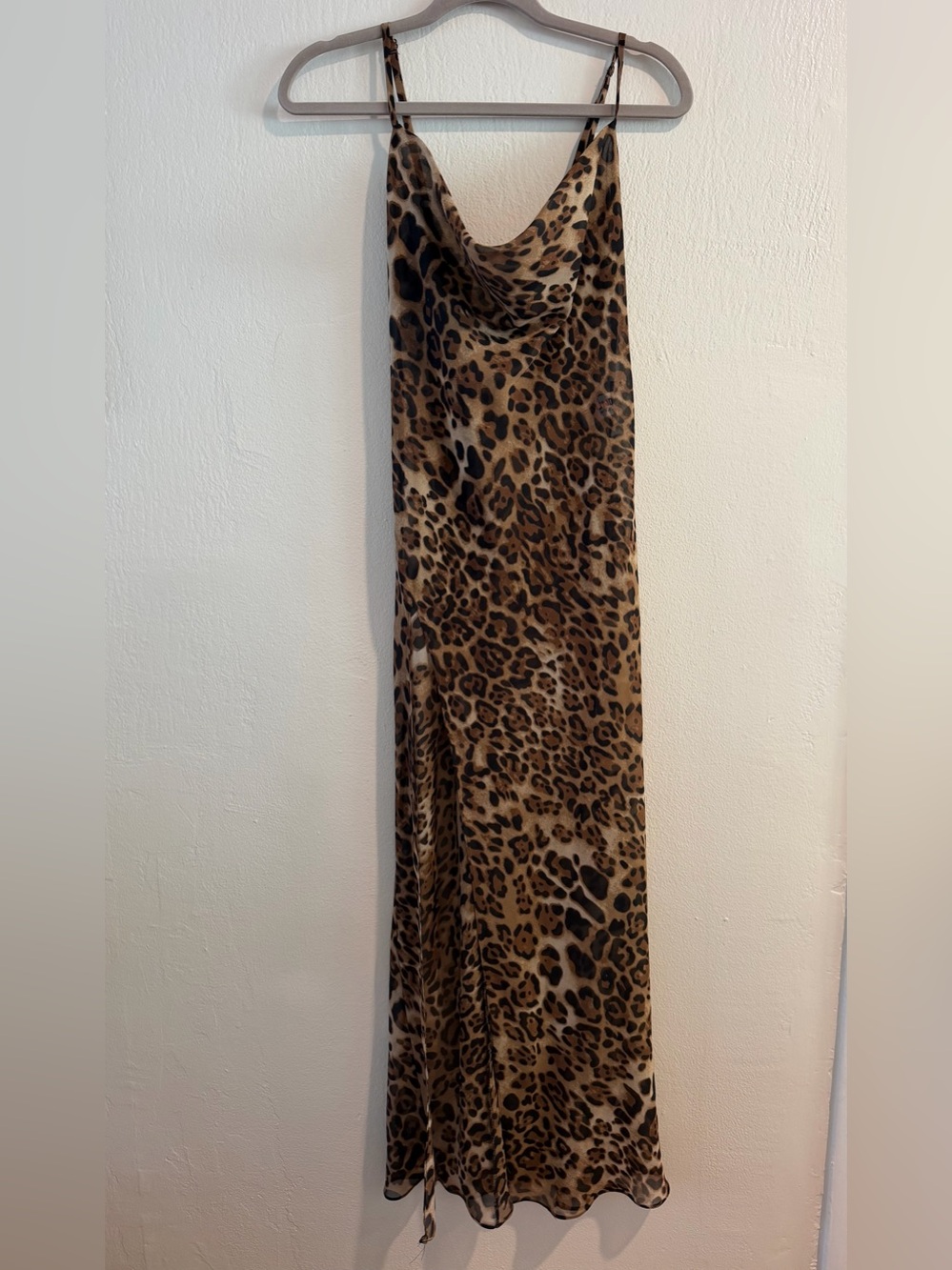 FOUND by Fred Segal Leopard Print Sheer Cowl Neck Maxi Dress Medium